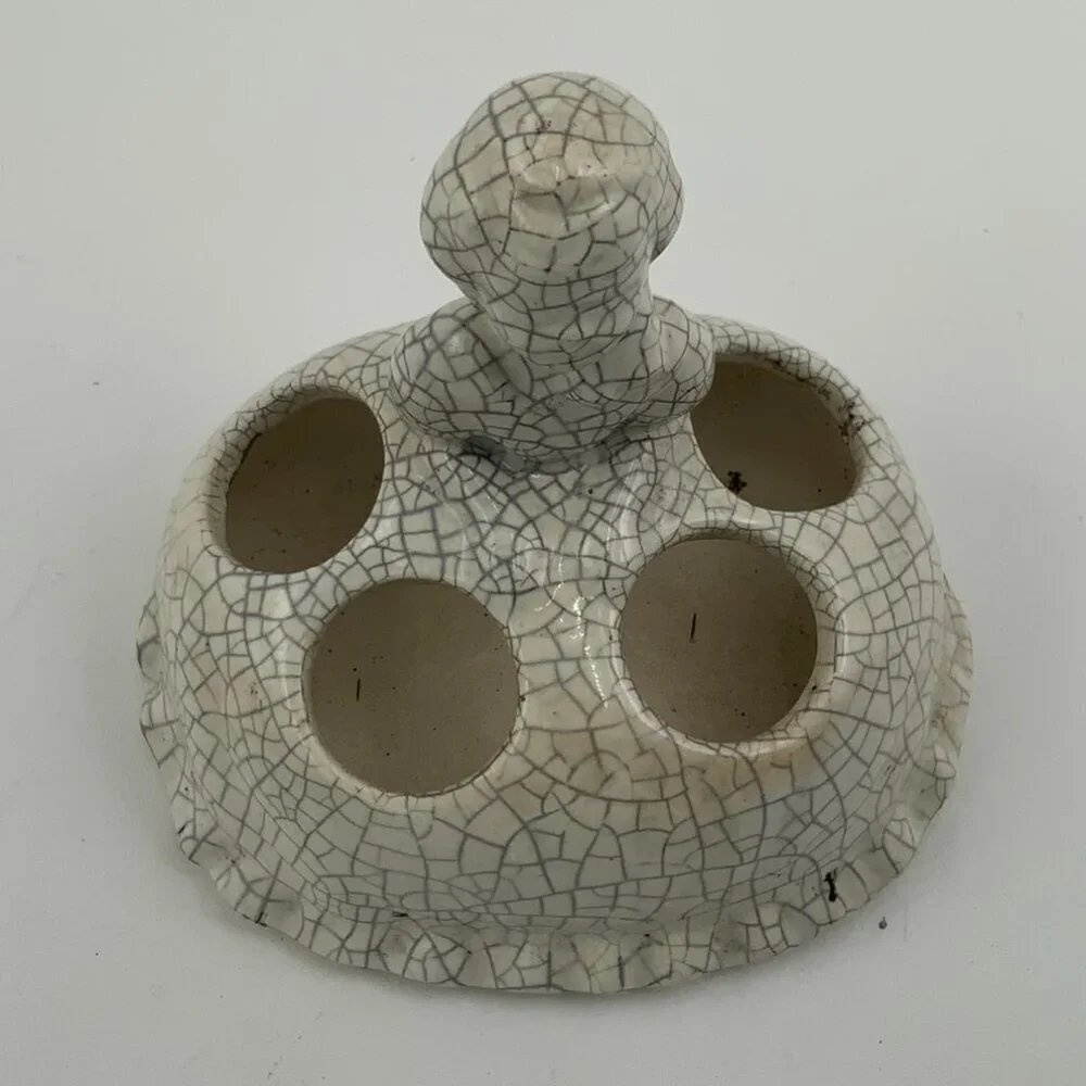 Rare Japanese Vintage Crackle Pottery Lady Lipstick Holder